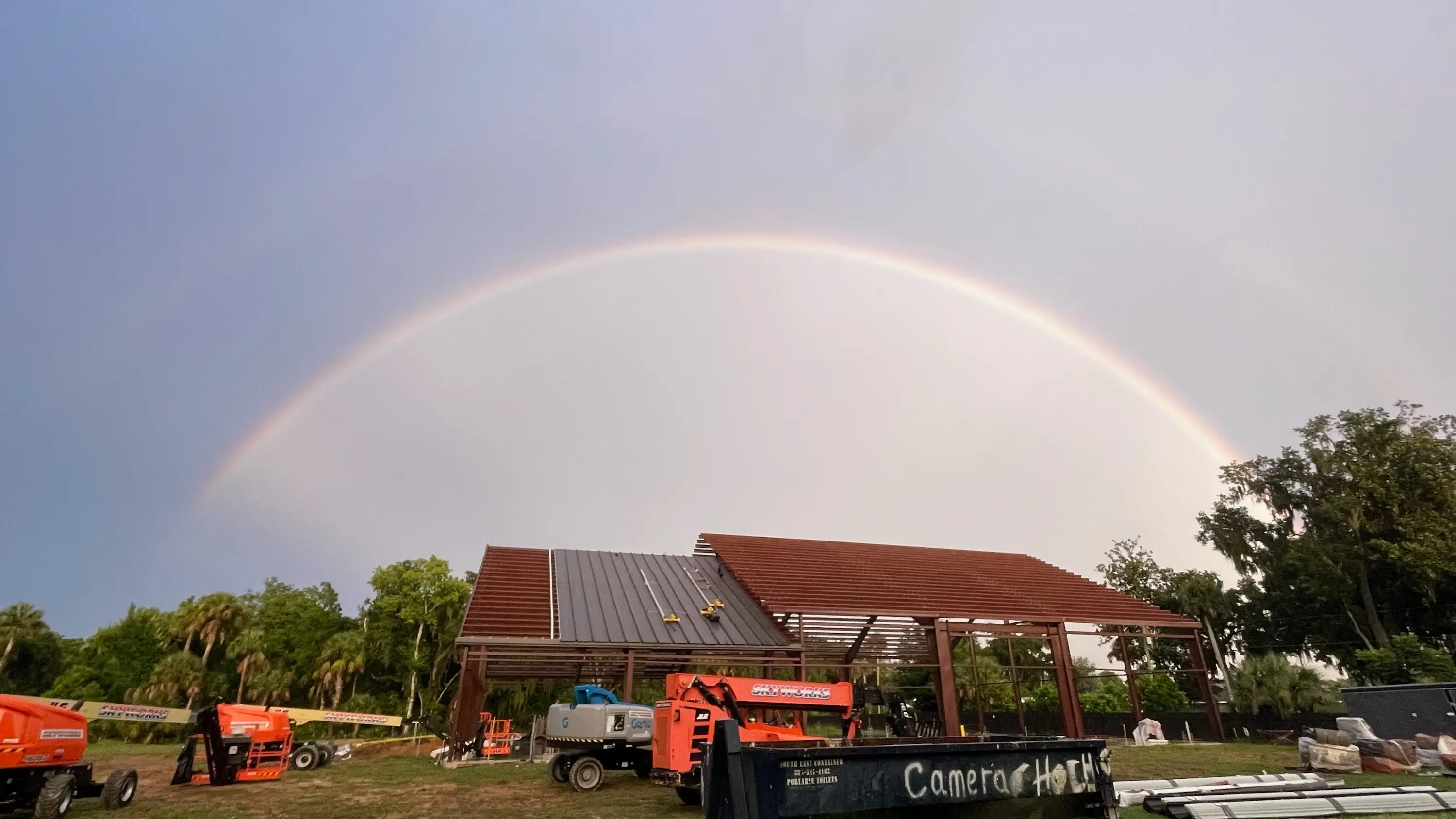 A rainbow over construction of Christ The King's new church home